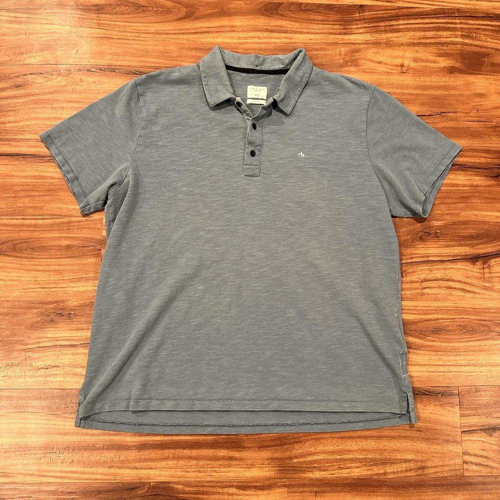 Rag & Bone Polo Shirt Mens XL Blue Solid Cotton Slub Knit Jersey Top Casual